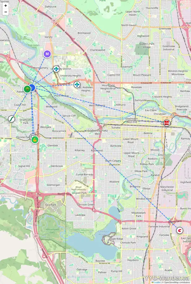 Daily accessibility map for 31 PROMINENCE PH SW, Calgary showing nearby schools, grocery stores, parks, LRT stations and nearby amenities