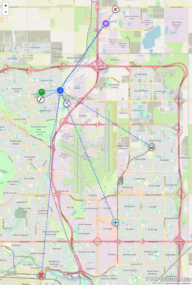 Daily accessibility map for 175 COVINGTON CL NE, Calgary showing nearby schools, grocery stores, parks, LRT stations and nearby amenities