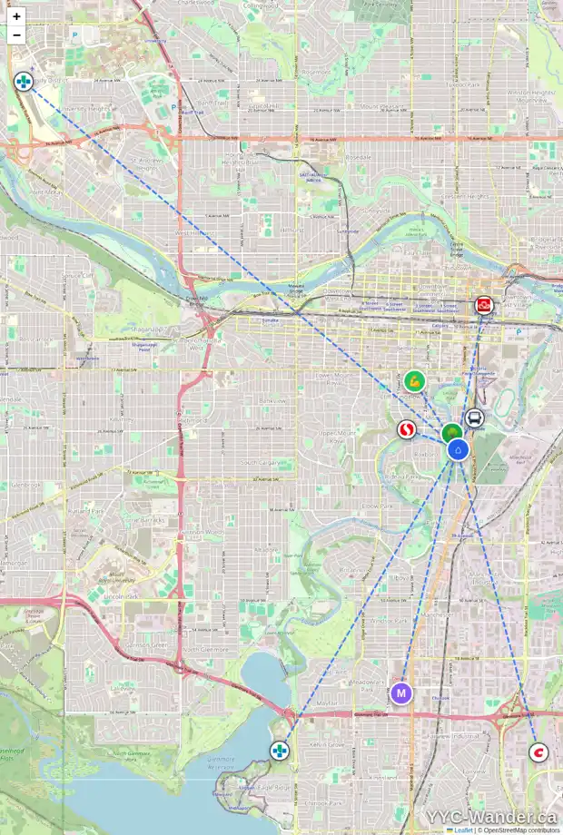 Daily accessibility map for 2721A ERLTON ST SW, Calgary showing nearby schools, grocery stores, parks, LRT stations and nearby amenities