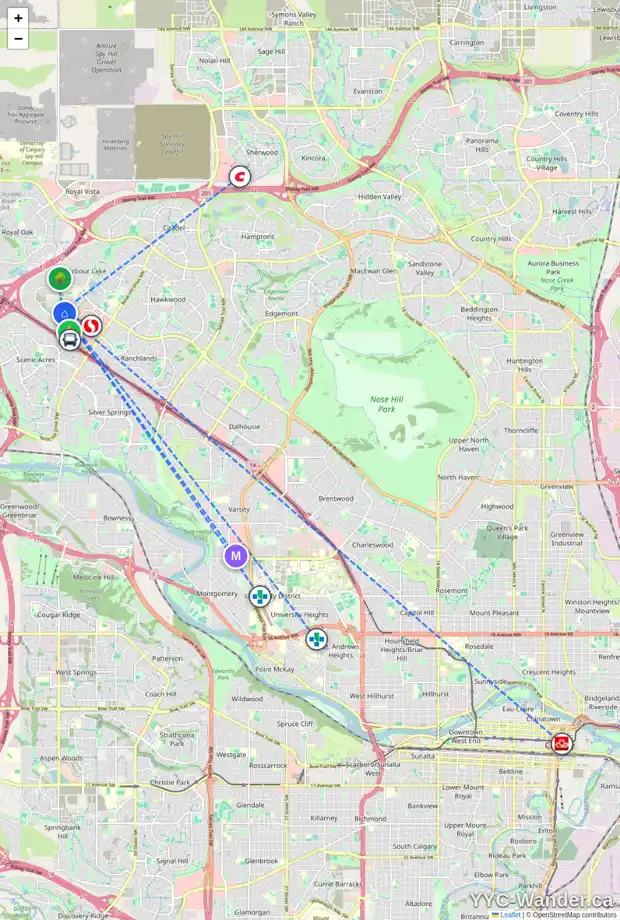 Daily accessibility map for 253 ARBOUR GROVE CL NW, Calgary showing nearby schools, grocery stores, parks, LRT stations and nearby amenities