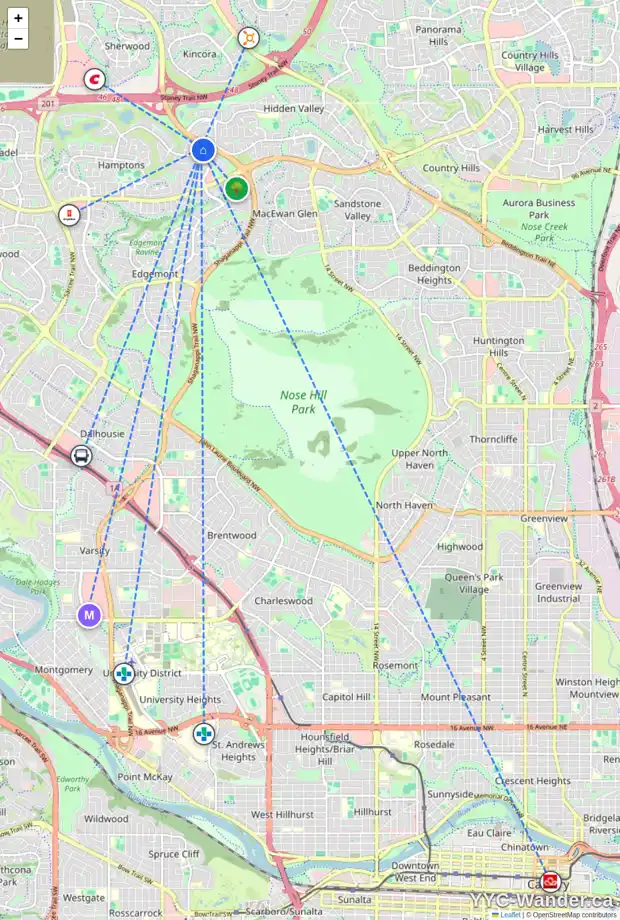 Daily accessibility map for 108 HAMPSTEAD TC NW, Calgary showing nearby schools, grocery stores, parks, LRT stations and nearby amenities