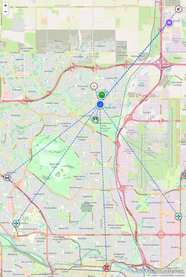 Daily accessibility map for 391 COUNTRY HILLS PL NW, Calgary showing nearby schools, grocery stores, parks, LRT stations and nearby amenities
