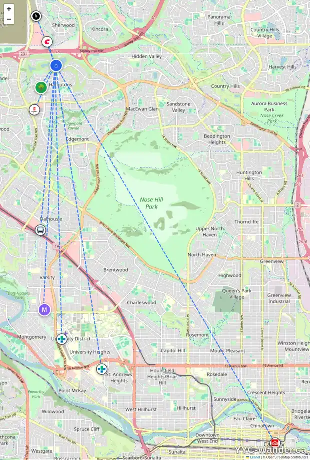 Daily accessibility map for 4573 HAMPTONS WY NW, Calgary showing nearby schools, grocery stores, parks, LRT stations and nearby amenities