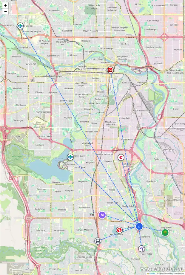 Daily accessibility map for 1440 LAKE MICHIGAN CR SE, Calgary showing nearby schools, grocery stores, parks, LRT stations and nearby amenities