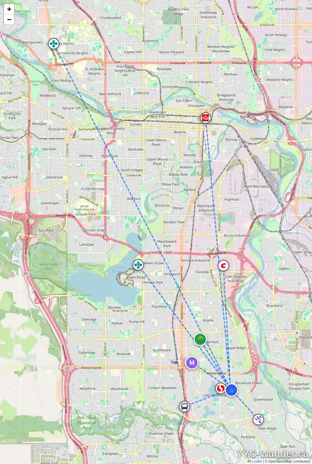 Daily accessibility map for 919 LAKE CHRISTINA WY SE, Calgary showing nearby schools, grocery stores, parks, LRT stations and nearby amenities