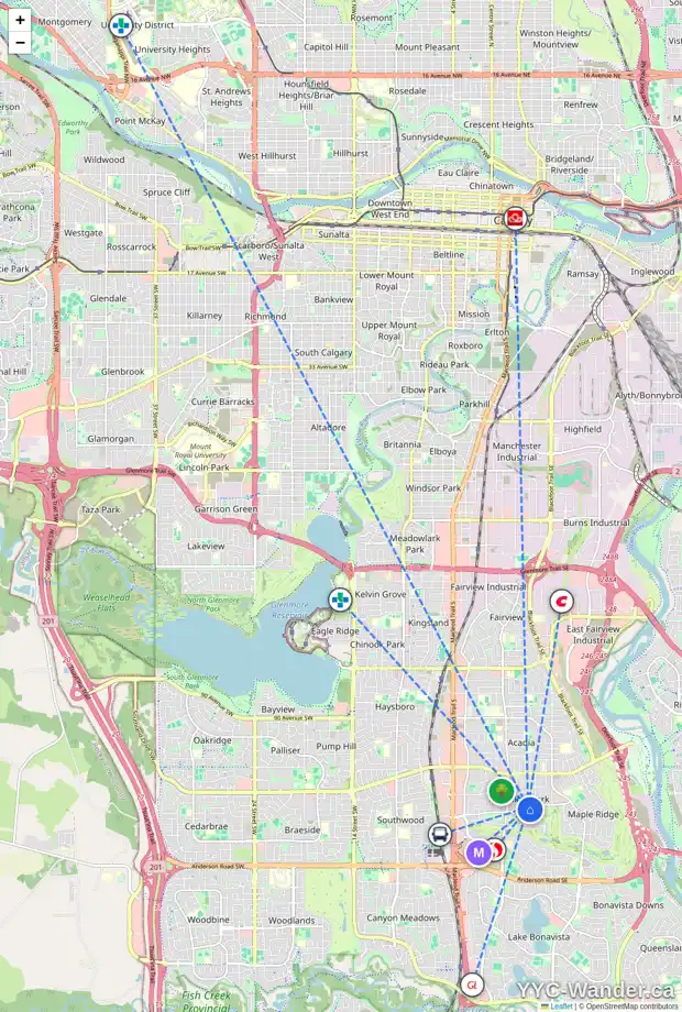 Daily accessibility map for 515 WILLOW BEND PL SE, Calgary showing nearby schools, grocery stores, parks, LRT stations and nearby amenities