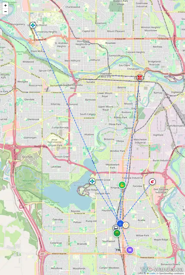 Daily accessibility map for 806 9800 HORTON RD SW, Calgary showing nearby schools, grocery stores, parks, LRT stations and nearby amenities