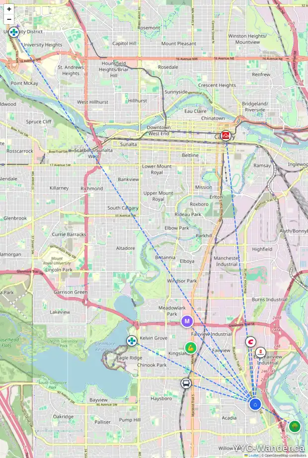 Daily accessibility map for 916 AVONLEA PL SE, Calgary showing nearby schools, grocery stores, parks, LRT stations and nearby amenities
