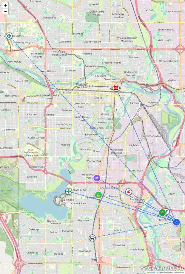 Daily accessibility map for 127 RIVERSTONE CV SE, Calgary showing nearby schools, grocery stores, parks, LRT stations and nearby amenities