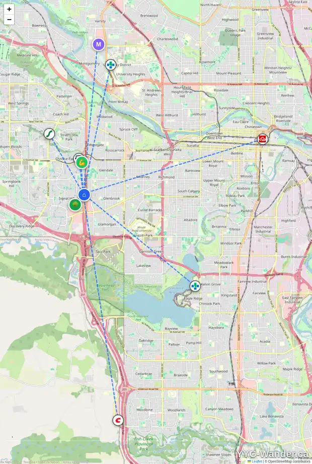 Daily accessibility map for 61 SIDON CR SW, Calgary showing nearby schools, grocery stores, parks, LRT stations and nearby amenities