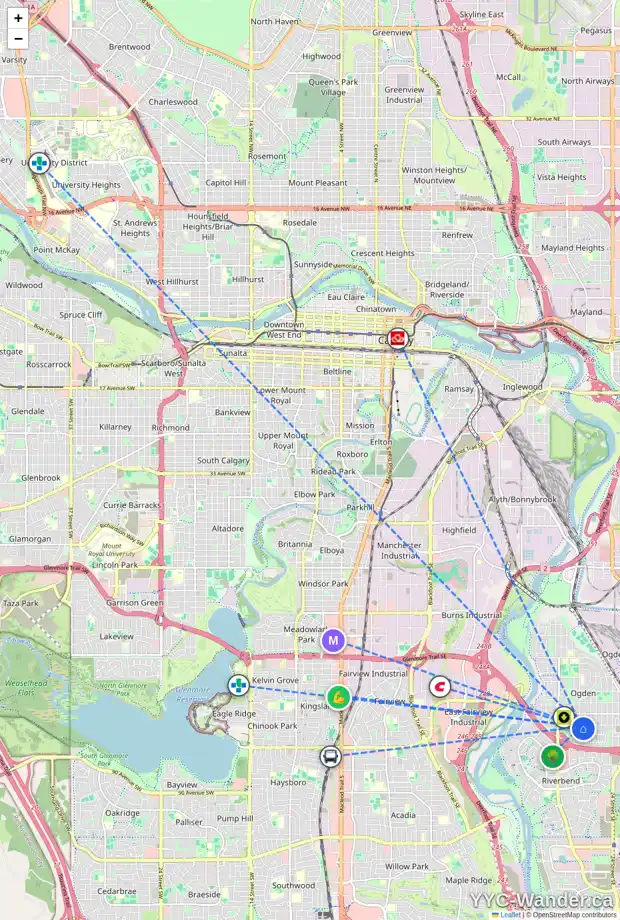 Daily accessibility map for 7806 20A ST SE, Calgary showing nearby schools, grocery stores, parks, LRT stations and nearby amenities