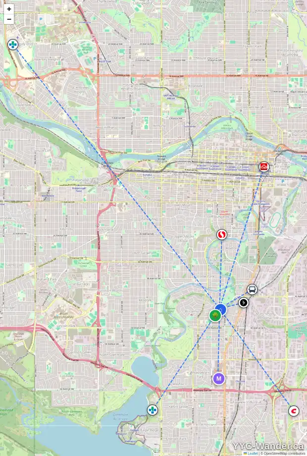 Daily accessibility map for 442 BRUNSWICK AV SW, Calgary showing nearby schools, grocery stores, parks, LRT stations and nearby amenities
