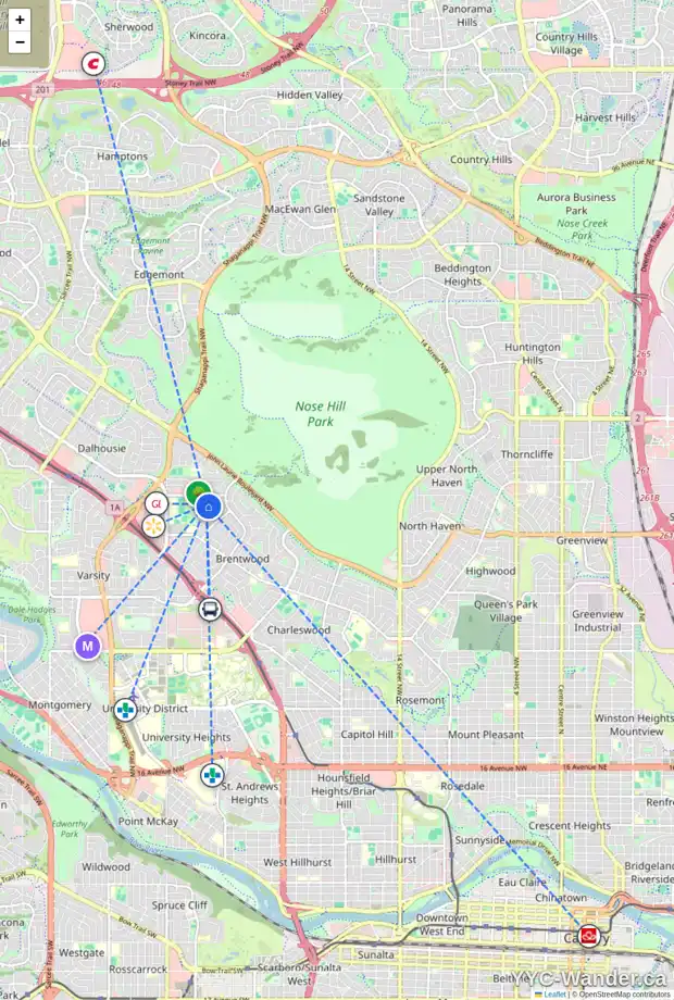 Daily accessibility map for 5235 BARRON DR NW, Calgary showing nearby schools, grocery stores, parks, LRT stations and nearby amenities
