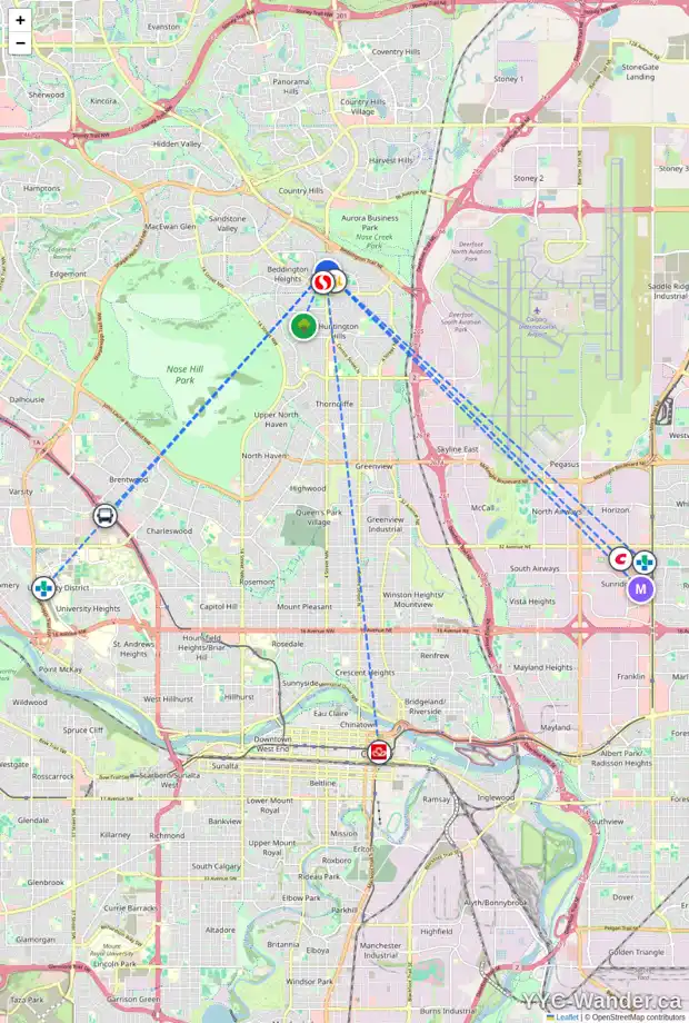 Daily accessibility map for 8303 CENTRE ST NW, Calgary showing nearby schools, grocery stores, parks, LRT stations and nearby amenities