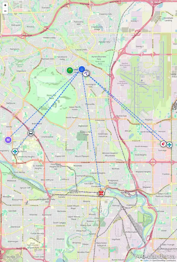 Daily accessibility map for 54 BERMUDA RD NW, Calgary showing nearby schools, grocery stores, parks, LRT stations and nearby amenities