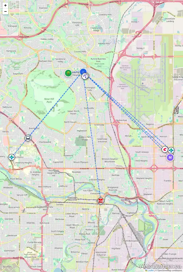 Daily accessibility map for 107 BERMUDA WY NW, Calgary showing nearby schools, grocery stores, parks, LRT stations and nearby amenities