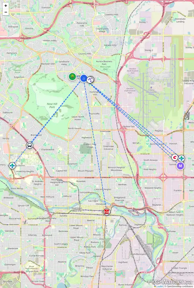 Daily accessibility map for 8430 BERKLEY RD NW, Calgary showing nearby schools, grocery stores, parks, LRT stations and nearby amenities
