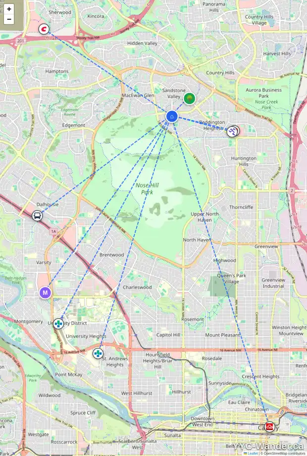 Daily accessibility map for 1483 BERKLEY DR NW, Calgary showing nearby schools, grocery stores, parks, LRT stations and nearby amenities