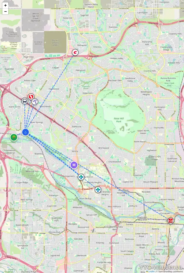Daily accessibility map for 427 SILVER VALLEY RD NW, Calgary showing nearby schools, grocery stores, parks, LRT stations and nearby amenities