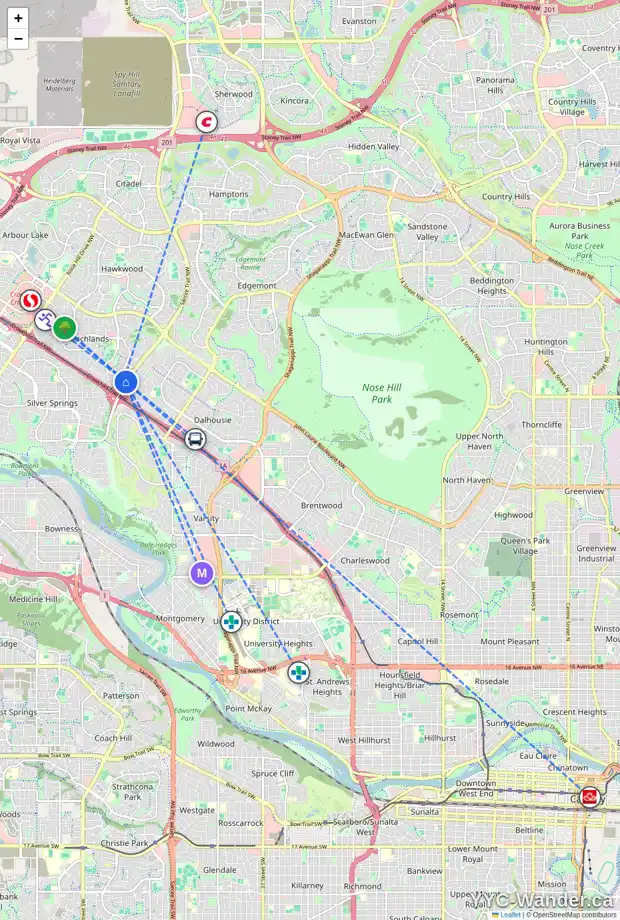 Daily accessibility map for 925 RANCHVIEW CR NW, Calgary showing nearby schools, grocery stores, parks, LRT stations and nearby amenities