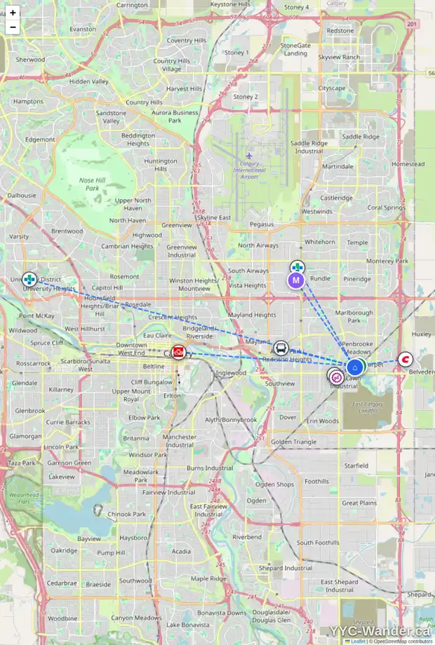 Daily accessibility map for 1339 PENNSBURG RD SE, Calgary showing nearby schools, grocery stores, parks, LRT stations and nearby amenities