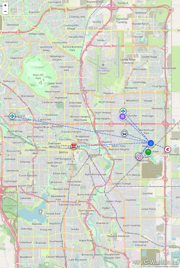 Daily accessibility map for 176 PENSVILLE RD SE, Calgary showing nearby schools, grocery stores, parks, LRT stations and nearby amenities