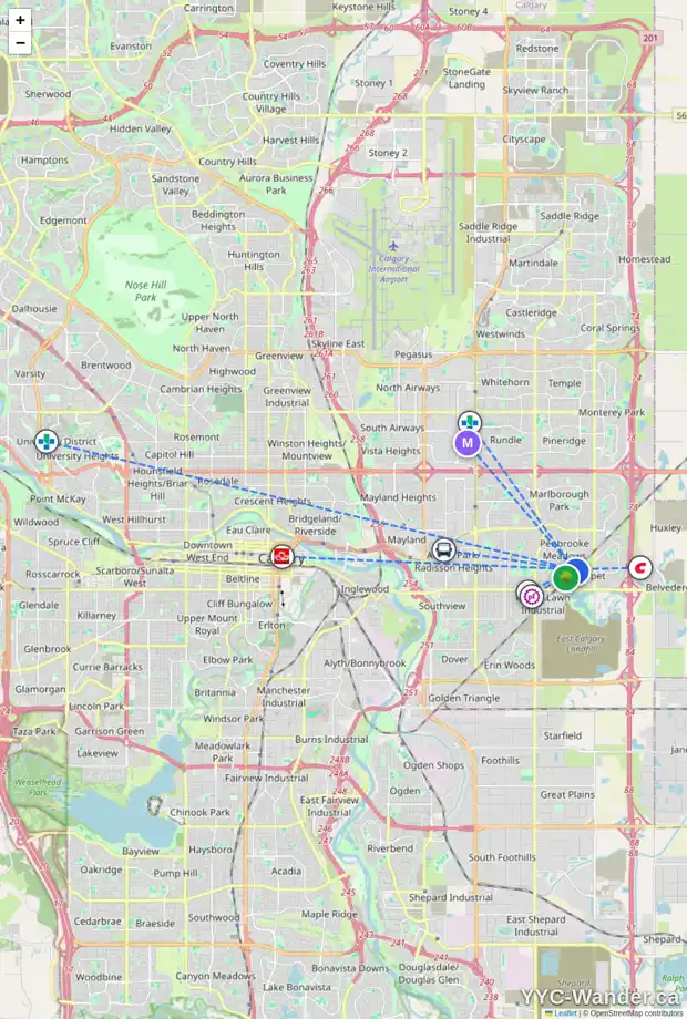 Daily accessibility map for 6223 PENEDO WY SE, Calgary showing nearby schools, grocery stores, parks, LRT stations and nearby amenities