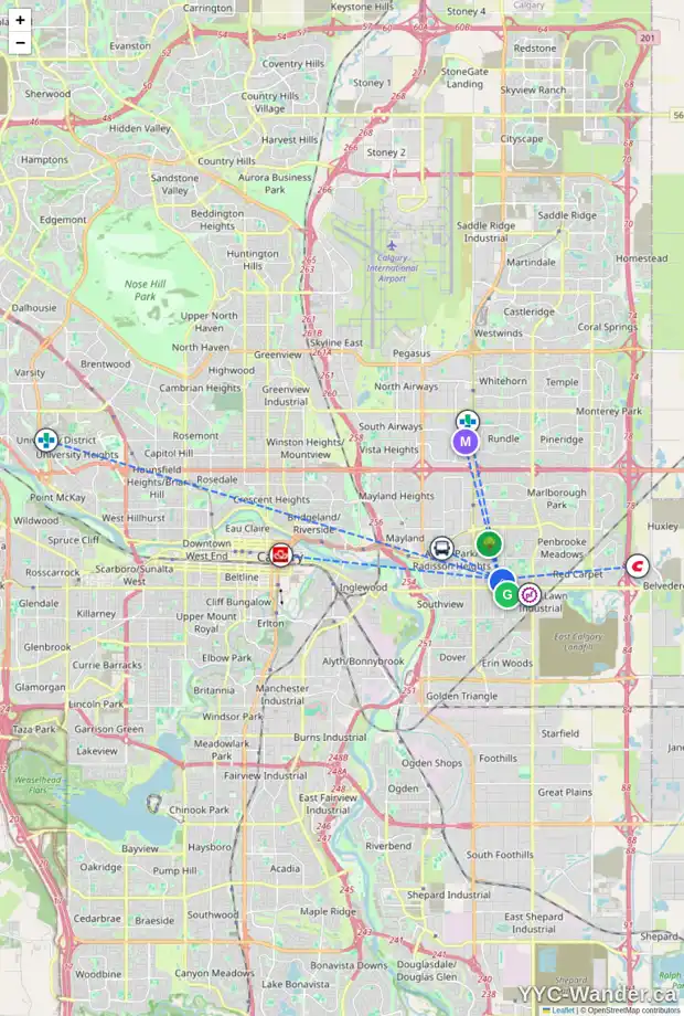 Daily accessibility map for 1518 43 ST SE, Calgary showing nearby schools, grocery stores, parks, LRT stations and nearby amenities
