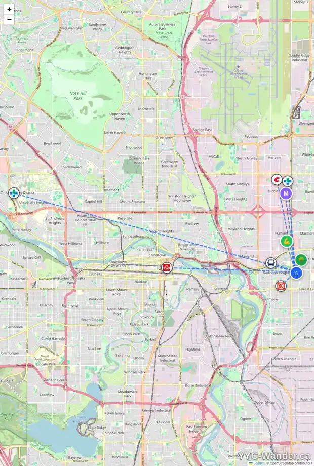Daily accessibility map for 925 38 ST SE, Calgary showing nearby schools, grocery stores, parks, LRT stations and nearby amenities