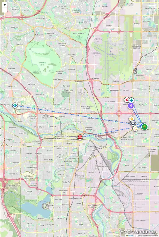 Daily accessibility map for 4611 MARYVALE DR NE, Calgary showing nearby schools, grocery stores, parks, LRT stations and nearby amenities