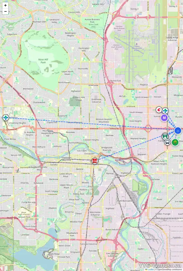 Daily accessibility map for 1550 MARLYN WY NE, Calgary showing nearby schools, grocery stores, parks, LRT stations and nearby amenities