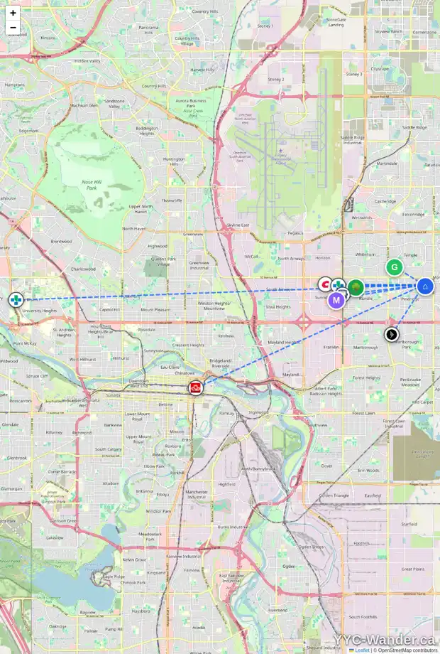 Daily accessibility map for 820 PINECLIFF DR NE, Calgary showing nearby schools, grocery stores, parks, LRT stations and nearby amenities