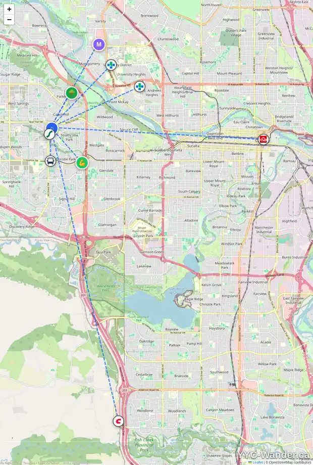 Daily accessibility map for 28 STRADDOCK CR SW, Calgary showing nearby schools, grocery stores, parks, LRT stations and nearby amenities