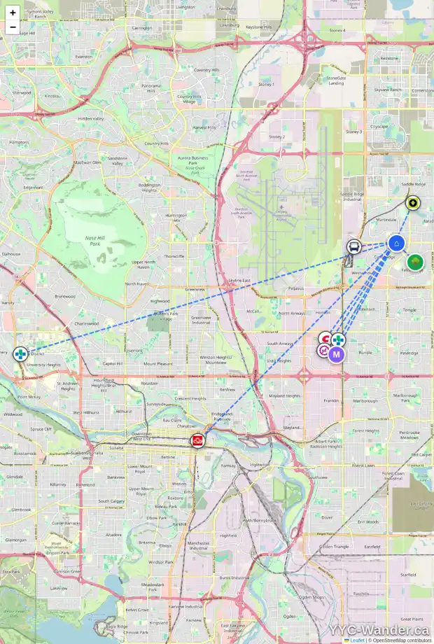 Daily accessibility map for 63 MARTINDALE CL NE, Calgary showing nearby schools, grocery stores, parks, LRT stations and nearby amenities
