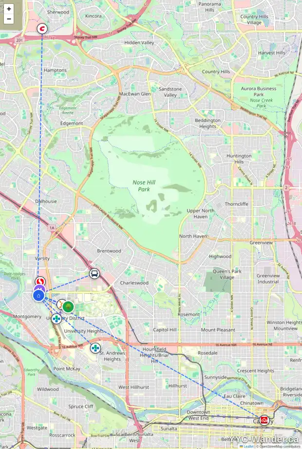 Daily accessibility map for 4836 MONTANA CR NW, Calgary showing nearby schools, grocery stores, parks, LRT stations and nearby amenities