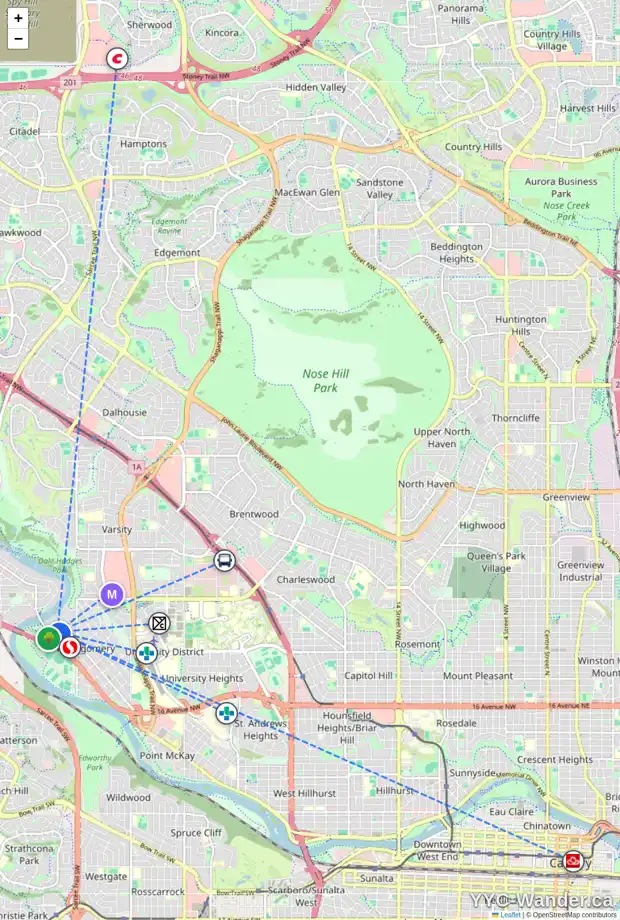 Daily accessibility map for 5209 17 AV NW, Calgary showing nearby schools, grocery stores, parks, LRT stations and nearby amenities
