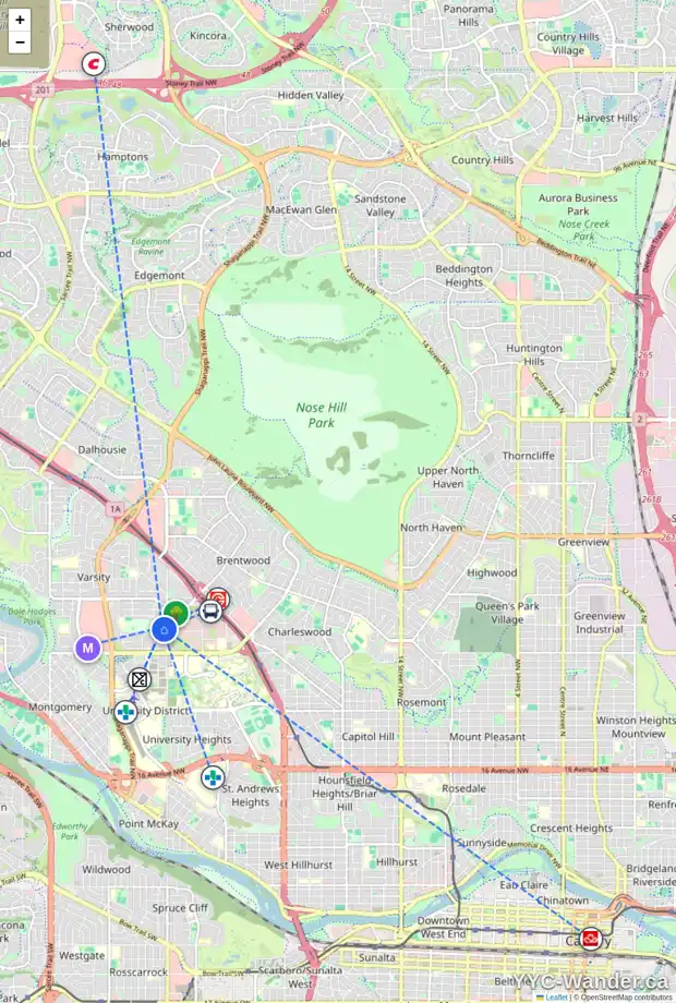 Daily accessibility map for 8 VARSVILLE PL NW, Calgary showing nearby schools, grocery stores, parks, LRT stations and nearby amenities