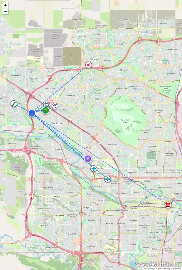 Daily accessibility map for 147 SCEPTRE CL NW, Calgary showing nearby schools, grocery stores, parks, LRT stations and nearby amenities