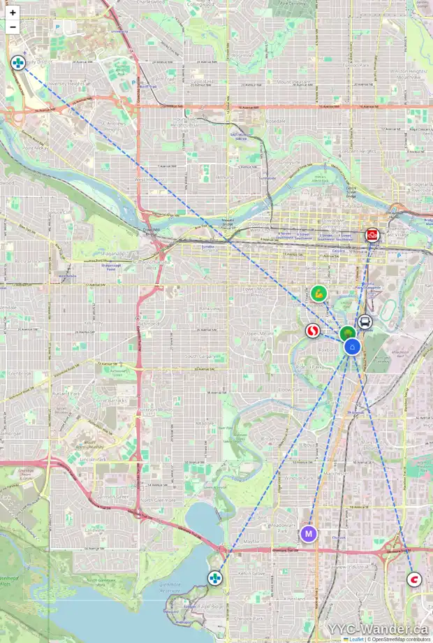 Daily accessibility map for 2721B ERLTON ST SW, Calgary showing nearby schools, grocery stores, parks, LRT stations and nearby amenities