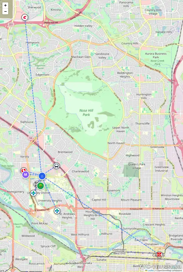 Daily accessibility map for 26 VARMOOR PL NW, Calgary showing nearby schools, grocery stores, parks, LRT stations and nearby amenities