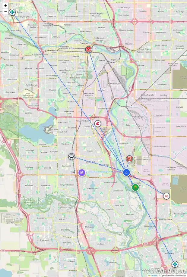 Daily accessibility map for 229 DOUGLAS GLEN CL SE, Calgary showing nearby schools, grocery stores, parks, LRT stations and nearby amenities