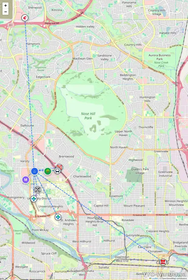 Daily accessibility map for 26 VARBAY PL NW, Calgary showing nearby schools, grocery stores, parks, LRT stations and nearby amenities