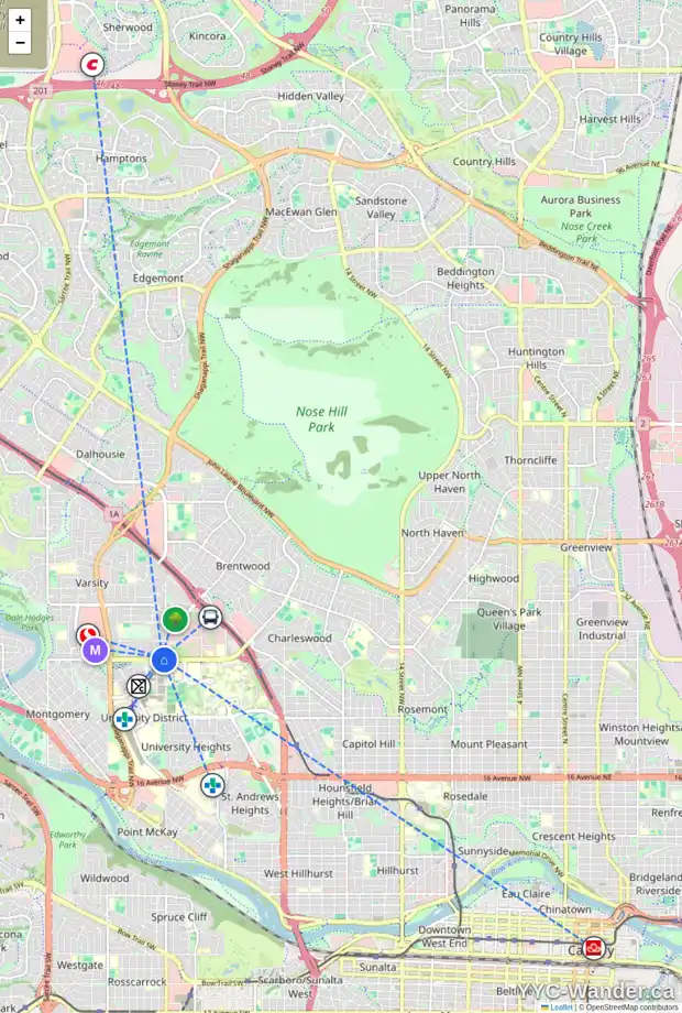 Daily accessibility map for 12 VARMOOR PL NW, Calgary showing nearby schools, grocery stores, parks, LRT stations and nearby amenities