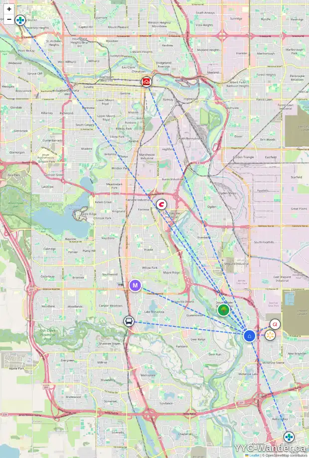 Daily accessibility map for 14411 MT MCKENZIE DR SE, Calgary showing nearby schools, grocery stores, parks, LRT stations and nearby amenities