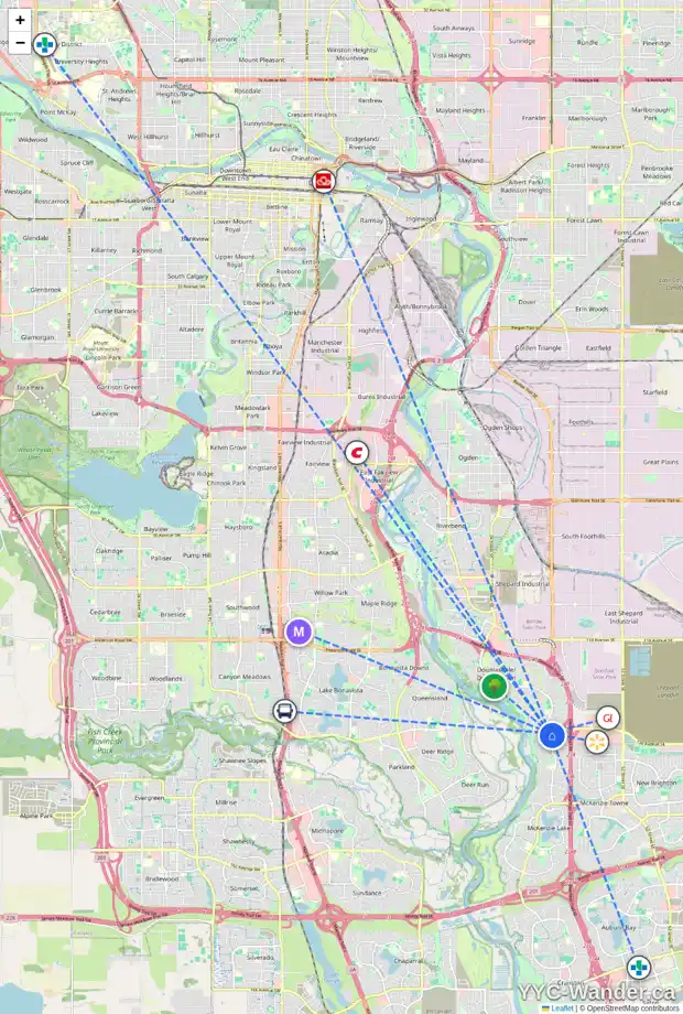 Daily accessibility map for 106 MT ABERDEEN MR SE, Calgary showing nearby schools, grocery stores, parks, LRT stations and nearby amenities