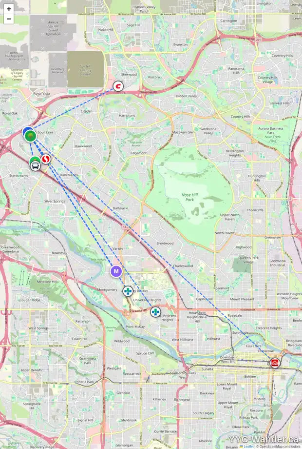 Daily accessibility map for 142 ARBOUR STONE RI NW, Calgary showing nearby schools, grocery stores, parks, LRT stations and nearby amenities