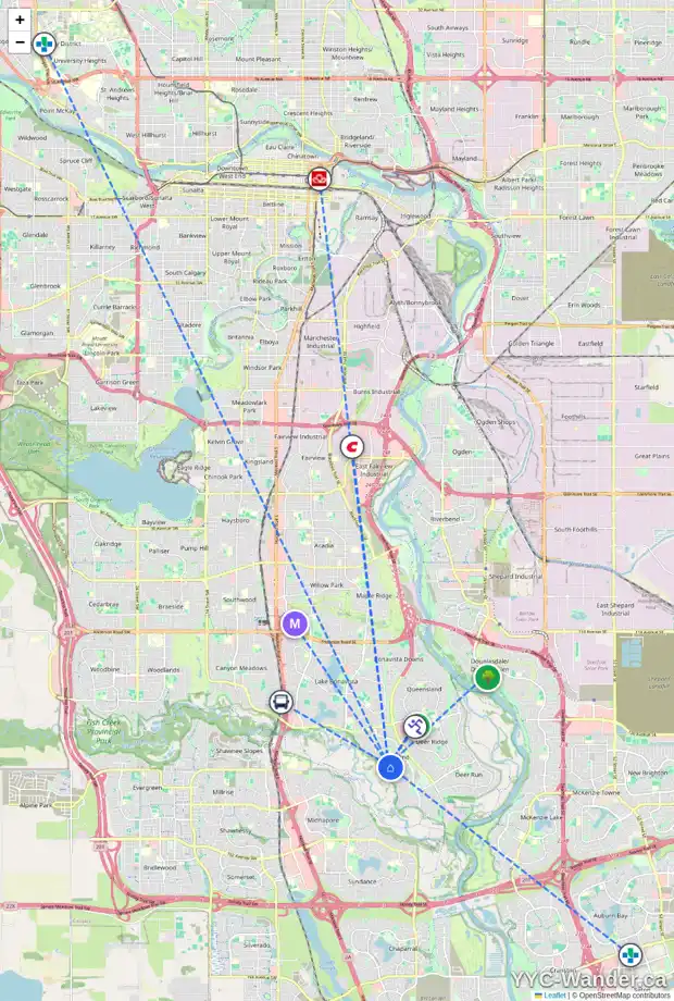 Daily accessibility map for 14416 PARKSIDE DR SE, Calgary showing nearby schools, grocery stores, parks, LRT stations and nearby amenities