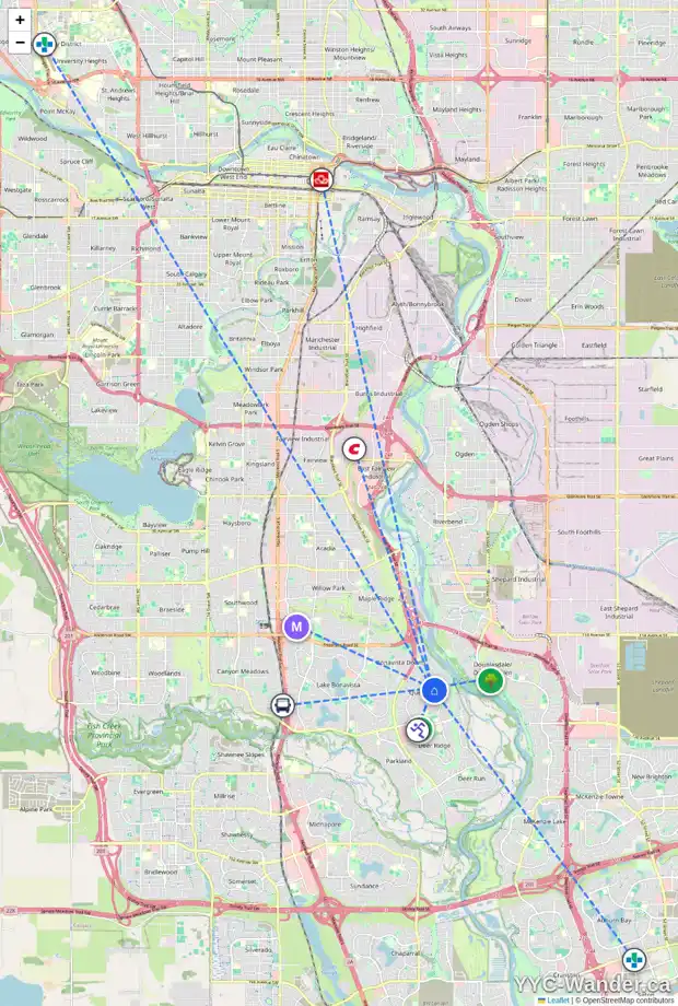 Daily accessibility map for 371 QUEENSLAND PL SE, Calgary showing nearby schools, grocery stores, parks, LRT stations and nearby amenities