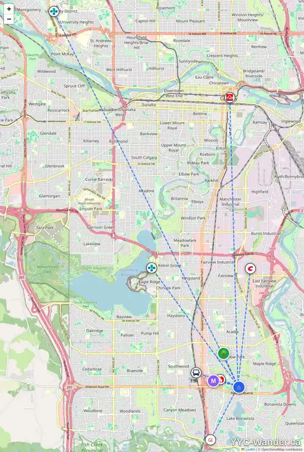 Daily accessibility map for 11208 WILSON RD SE, Calgary showing nearby schools, grocery stores, parks, LRT stations and nearby amenities