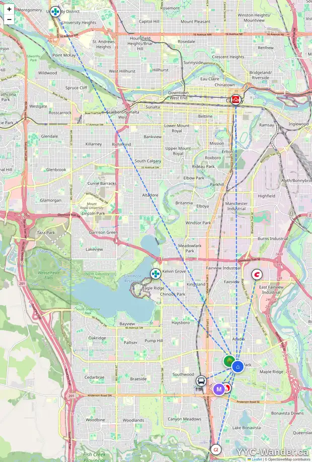 Daily accessibility map for 459 WINTERBOURNE CR SE, Calgary showing nearby schools, grocery stores, parks, LRT stations and nearby amenities